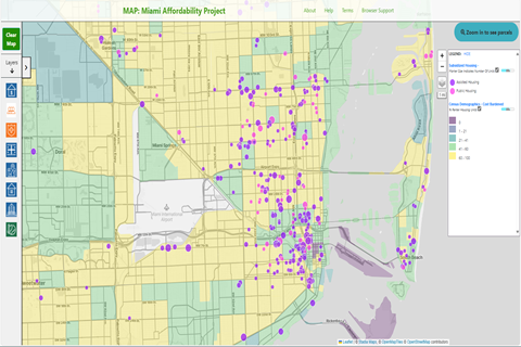 screenshot of MAP with subsidized housing units and cost burdened renters 